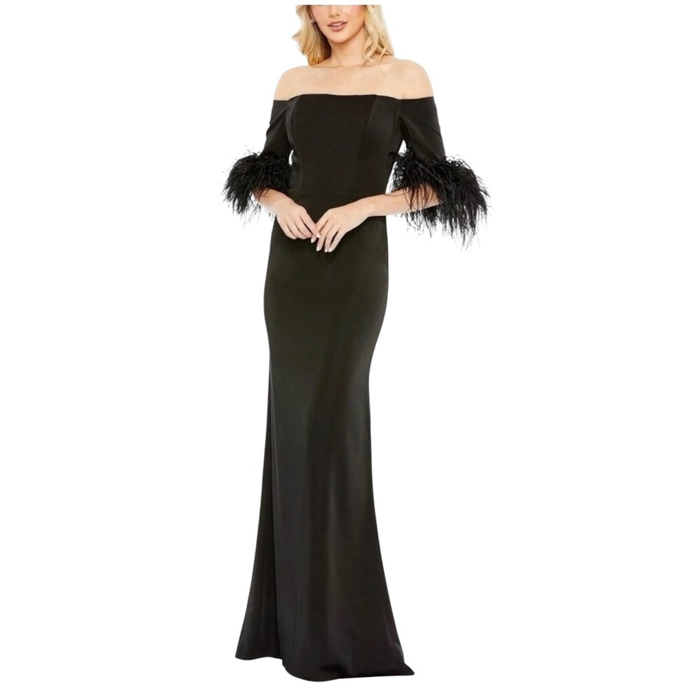 Mac Duggal 11441 Feather Off The Shoulder Column Gown Size 4 $498